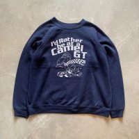 【M/L】80s-90s Hanes CAMEL キャメル プリントスウェット ネイビー■ビンテージ アメリカ古着 レーシング ラグラン トレーナー