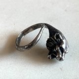 【14〜15号】タイガーモチーフ シルバーリング■ビンテージ アンティーク 指輪 アクセサリー 動物 ライオン
