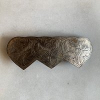 【10.2cm×3.6cm】UNKNOWN 3連 ハート型 バレッタ■ビンテージ アンティーク EU ブロカント レディース ヘアアクセサリー シルバー色