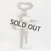【9.3cm×6.1cm】キリストモチーフ 十字架 磔 ウォールデコ■ビンテージ アンティーク ヨーロッパ雑貨 チェーン クロス 七宝焼き