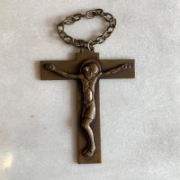 【7.8cm×6.4cm】キリストモチーフ 十字架 磔 ブラス ウォールデコ■ビンテージ アンティーク ヨーロッパ雑貨 チェーン クロス 真鍮