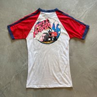 【Ladies】80s Knit Classic バックプリント ラグランTシャツ 白赤■ビンテージ オールド アメリカ古着 レディース シングルステッチ