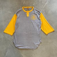 【Ladies】80s USA製 T-PLUS ヘンリーネックTシャツ 黄色×グレー■ビンテージ オールド アメリカ古着 レディース シングルステッチ