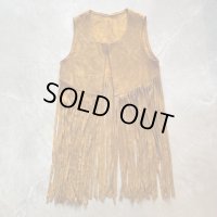 【Ladies】UNKNOWN フリンジ付き スエードレザーベスト ブラウン 茶色■ビンテージ オールド レトロ アメリカ古着 レディース ウエスタン