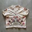 画像1: 【Ladies】ハンドメイド 刺繍 半袖シャツ 白■ビンテージ レトロ アメリカ古着 レディース エスニック クロスステッチ ボヘミアン (1)