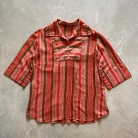 【Ladies】UNKNOWN プルオーバーシャツ マルチストライプ 茶系■ビンテージ オールド レトロ アメリカ古着 レディース エスニック
