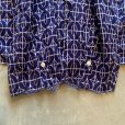画像7: 【L】袖カットオフ di ruggiero 長袖シャツ 青紫 総柄■ビンテージ オールド レトロ ヨーロッパ古着 イタリア ダメージ ボロ
