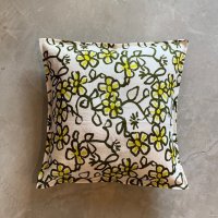 【46cm×46cm】リメイク ビンテージファブリック使用 リネン ピローケース クッションカバー 花柄■ビンテージ アンティーク インテリア