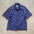 画像1: 【M/L】Jamaica Jaxx ボックス 半袖シルクシャツ ブルー 青 総柄■ビンテージ オールド アメリカ古着 開襟 オープンカラー (1)