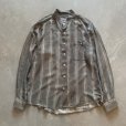 画像1: 【L】MAXINI バンドカラー 長袖レーヨンシャツ グレーストライプ 総柄■ビンテージ オールド アメリカ古着 90s スタンドカラー (1)