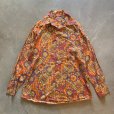 画像1: 【L/XL】70s UNKNOWN 長袖シャツ 総柄 茶系■ビンテージ オールド レトロ アメリカ古着 ビッグサイズ ヒッピー (1)
