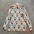 画像1: 【S】70s Ferranti アセテート×ナイロン 長袖シャツ 総柄■ビンテージ オールド レトロ アメリカ古着 ポリシャツ 扇 アート (1)