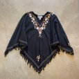 画像1: 【Ladies Free】BFA CLASSICS 刺繍 コットン ポンチョ ブラウス ブラック 黒■ビンテージ オールド レトロ アメリカ古着 レディース 花柄 (1)