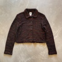 【Ladies】メキシコ製 BLANC NOIR アクリル×レーヨン ニットジャケット 黒ベース■ビンテージ レトロ アメリカ古着 レディース