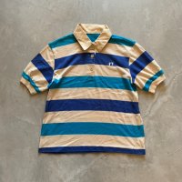 【Ladies or Kids】SALE!! HANG TEN 半袖ポロシャツ ベージュ×ブルー 太ボーダー■ビンテージ アメリカ古着 70s-80s レディース 子供服