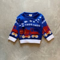 【Kids】USA製 CHOO CHOO TRAIN アクリルニット セーター 青■ビンテージ アメリカ古着 キッズ 子供服 機関車 チューチュートレイン