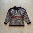 画像1: 【Kids】ノルウェー製 Skjaeveland ハーフジップ ウールニット セーター 黒白 総柄■ビンテージ オールド アメリカ古着 キッズ 子供服 (1)