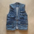 画像1: 【M/L】BUGAO デニム フィッシングベスト ブルー 青■ビンテージ オールド 古着 ハンティングベスト ジップアップ 多機能 (1)