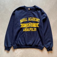 【M/L】80s-90s USNA ミリタリープリントスウェット ネイビー■ビンテージ オールド アメリカ古着 トレーナー USN 海軍