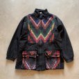 画像1: 【S/M】グアテマラ製 ハンドメイド ジップアップ ジャケット 黒×総柄 切替■ビンテージ レトロ アメリカ古着 民族 エスニック ラグ (1)