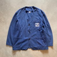 【M/L】スペイン CONFECCIONES ノーカラー ユーロワーク ジャケット カバーオール ネイビー■ビンテージ ヨーロッパ古着 コットンツイル