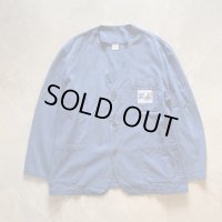 【M/L】スペイン CONFECCIONES ノーカラー ユーロワーク ジャケット カバーオール ネイビー■ビンテージ ヨーロッパ古着 コットンツイル