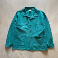 【L】フランス製 ユーロワーク ジャケット カバーオール グリーン 緑■ビンテージ オールド ヨーロッパ古着 コットンツイル フレンチ