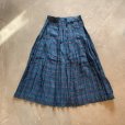 画像1: 【W25】UNKNOWN プリーツ ロングスカート ブルー 青緑チェック■ビンテージ オールド レトロ レディース アメリカ古着 80s/90s (1)