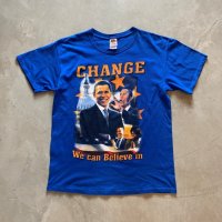 【L】2000s-2010s オバマ大統領 プリントTシャツ ブルー 青■アメリカ古着 FRUIT OF THE LOOM フルーツオブザルーム コットン