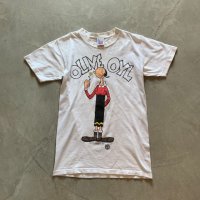 【Ladies or Kids】90s USA製 ポパイ オリーブ 両面プリントTシャツ 白■ビンテージ オールド アメリカ古着 レディース キッズ