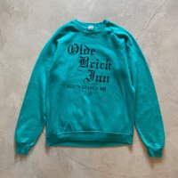 【M/L】80s-90s USA製 JERZEES プリントスウェット グリーン 青緑■ビンテージ オールド アメリカ古着 トレーナー オールドイングリッシュ
