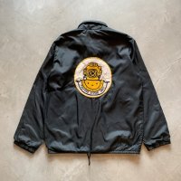 【M】潜水服 ヘルメット ワッペン付き ナイロン コーチジャケット ブラック 黒■ビンテージ オールド アメリカ古着 裏地付き 70s/80s