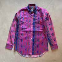 【M】メキシコ製 Wrangler ネイティブ柄 プリント 長袖シャツ 総柄 紫■ビンテージ オールド レトロ アメリカ古着 ラングラー 90s-2000s