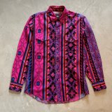 【L 16-34】Wrangler ネイティブ柄 プリント 長袖シャツ 総柄 紫■ビンテージ オールド レトロ アメリカ古着 ラングラー 80s-90s