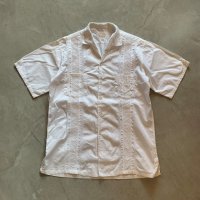 【M/L】Camisillas イタリアンカラー コットン 半袖シャツ ホワイト■ビンテージ オールド アメリカ古着 白シャツ キューバ パナマ