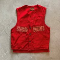 【M】70s SAFTBAK ハンティングベスト レッド 赤■ビンテージ オールド レトロ アメリカ古着 バックポケット シューティング