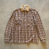 【S/M】ARIZONA ネルシャツ生地 長袖ポロシャツ 茶系チェック■ビンテージ オールド アメリカ古着 トレーナー 襟コーデュロイ
