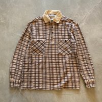 【S/M】ARIZONA ネルシャツ生地 長袖ポロシャツ 茶系チェック■ビンテージ オールド アメリカ古着 トレーナー 襟コーデュロイ