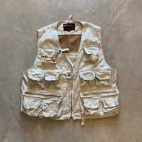 【S/M】nesco コットン フィッシングベスト アイボリー■ビンテージ オールド レトロ アメリカ古着 バックポケット ハンティング