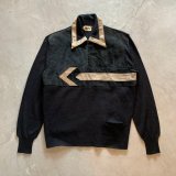 【M/L】イタリア製 OPUS スエード切替 ウール×アクリルニット セーター ブラック 黒■ビンテージ オールド ヨーロッパ古着