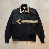 【M/L】イタリア製 OPUS スエード切替 ウール×アクリルニット セーター ブラック 黒■ビンテージ オールド ヨーロッパ古着
