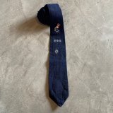 【幅 5.2cm】グアテマラ 鳥 刺繍 コットンネクタイ ネイビー 紺■ビンテージ オールド レトロ アメリカ古着 ナロータイ エスニック