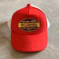 【Free】Columbia 刺繍ワッペン メッシュキャップ 赤×白■ビンテージ オールド アメリカ古着 帽子 90s スナップバック コロンビア