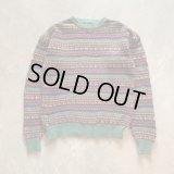 【M/L】80s-90s IZOD LACOSTE コットンニット セーター 緑ボーダー 総柄■ビンテージ オールド レトロ アメリカ古着 ラコステ