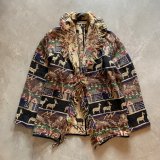 【M/L】PASSPORTS ブランケット地 ラグ ショールカラージャケット 総柄■ビンテージ オールド レトロ アメリカ古着 インド製 カーディガン