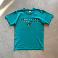 【Ladies or Kids】90s USA製 JERZEES プリントTシャツ 青緑■ビンテージ アメリカ古着 レディース キッズ マクドネルダグラス 航空会社