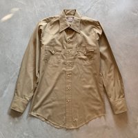 【M】70s Western Fashions 長袖ウエスタンシャツ ベージュ 無地■ビンテージ オールド アメリカ古着 カウボーイ スナップボタン