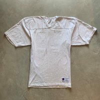 【L】90s USA製 Champion Vネック フットボールTシャツ ライトグレー■ビンテージ オールド アメリカ古着 チャンピオン コットン