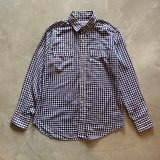 【L】80s USA製 Levi's 長袖シャツ ギンガムチェック 白×紺■ビンテージ オールド レトロ アメリカ古着 リーバイス 綿ポリ