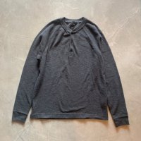 【L】Banana Republic ヘンリーネック サーマルシャツ ダークグレー■アメリカ古着 バナナリパブリック ロンT コットンニット